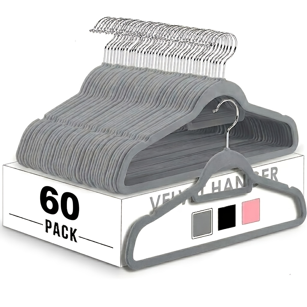 Home Essentials Bathroom Storage - 60pcs Multi-functional Grey Velvet Hangers, Anti-slip